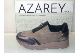 ZAPATO DEPORTIVO GRIS,COMBINADO ANTELINA /PIEL,CREMALLERA INVISIBLE,PISO GOMA