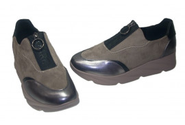 ZAPATO DEPORTIVO GRIS,COMBINADO ANTELINA /PIEL,CREMALLERA INVISIBLE,PISO GOMA