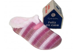 CHINELA LANA BANDAS COMBINADAS MALVA-ROSA, VUELTA DE PELO,PISO GOMA