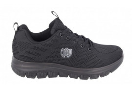 DEPORTIVO NEGRO CORDONES TIPO SKECHERS PLANTILLA ACOLCHADA, PISO GOMA ANTIDESLIZANTE