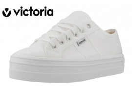 9201 VICTORIA. Zapatilla lona blanca cordones piso goma plataforma negra
