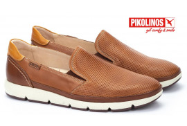 W9H-3221C1 Pikolinos. Mocasín vacuno cuero pala picada elásticos laterales, plantilla extraíble piso goma
