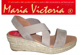 MV 0755 Maria Victoria. Sandalia ante piedra elásticos empeine, cuña yute 5 cuerdas planta acolchada piel piso goma