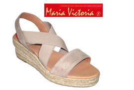 MV 0755 Maria Victoria. Sandalia ante piedra elásticos empeine, cuña yute 5 cuerdas planta acolchada piel piso goma