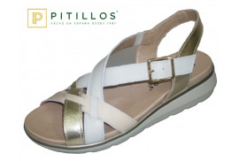 SANDALIA TIRAS CRUZADAS PIEL NAPA GLACIAL,COMBINADA ORO,PISO GOMA,PLANTA ACOLCHADA PIEL, FORRO PIEL