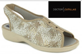 SANDALIA TEXTIL COMBINADA BEIG/BLANCA, ELASTICOS EN PALA, ANCHO ESPECIAL, PISO GOMA