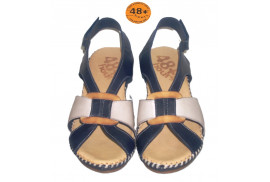 SANDALIA PALA TIRAS COMBINADAS AZUL Y HIELO,TIRA TRASERA VELCRO,CUÑA,PISO GOMA