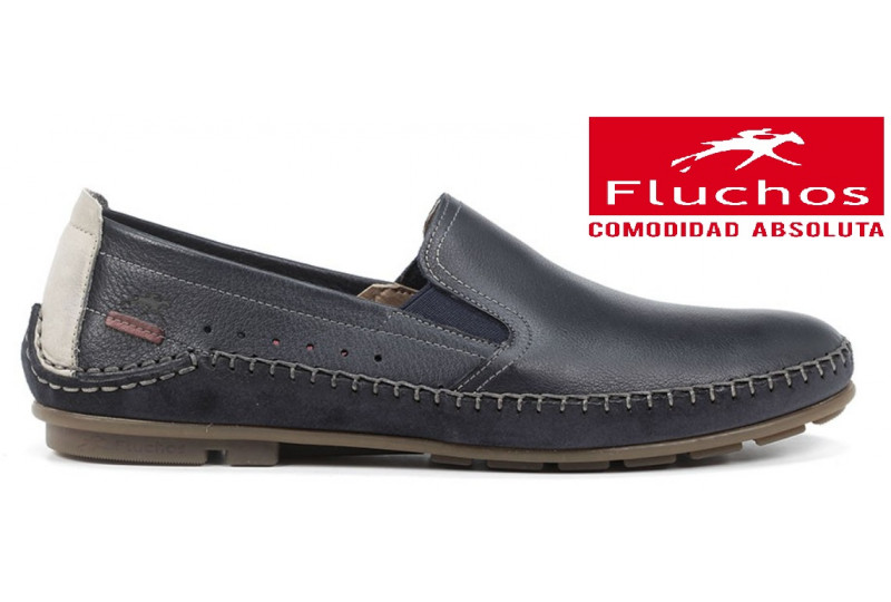 Mocasín Fluchos F1174 en piel napa azul marino Valencia