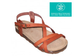 SANDALIA VAQUETILLA NUEZ (CUERO) PALA TIRAS CRUZADAS EMPEINE, PISO CORCHO-MICRO, PLANTA PIEL MEMORY FOAM
