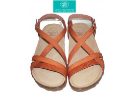 SANDALIA VAQUETILLA NUEZ (CUERO) PALA TIRAS CRUZADAS EMPEINE, PISO CORCHO-MICRO, PLANTA PIEL MEMORY FOAM