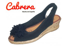SALON DESPUNTADO TIRA TRASERA PICADO ANTELINA NEGRO POM POM CUÑA YUTE 4CM