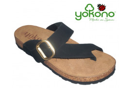 BIO SANDALIA PIEL NOBUK ENGRASADO NEGRO DEDO, HEBILLA PALA PISO CORCHO, PLANTA ACOLCHADA