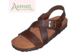 BIO SANDALIA TIRAS CRUZADAS EMPEINE HEBILLA LATERAL PIEL NOBUCK ENGRASADO MARRON PLANTA PIEL