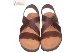 BIO SANDALIA TIRAS CRUZADAS EMPEINE HEBILLA LATERAL PIEL NOBUCK ENGRASADO MARRON PLANTA PIEL
