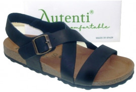 BIO SANDALIA TIRAS CRUZADAS EMPEINE HEBILLA LATERAL PIEL NOBUCK ENGRASADO NEGRO PLANTA PIEL