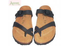 BIO SANDALIA DEDO CRUZADO HEBILLA LATERAL PIEL NOBUCK ENGRASADO NEGRO PLANTA PIEL
