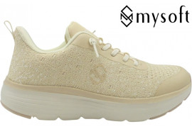 DEPORTIVO TEXTIL BEIG, CORDONES ELASTICOS, PISO GOMA