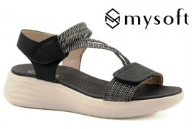 24M362 MY SOFT. Sandalia californiana surf negra tiras elásticas, piso goma
