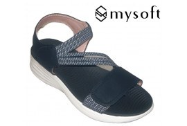 24M362 MY SOFT. Sandalia californiana surf negra tiras elásticas, piso goma