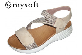 24M362 MY SOFT. Sandalia californiana surf beige tiras elásticas, piso goma