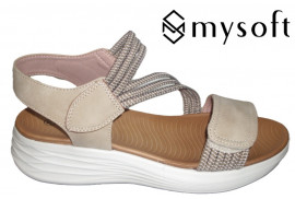 24M362 MY SOFT. Sandalia californiana surf beige tiras elásticas, piso goma