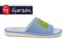 P428.119 Garzon. Pala loneta azul índigo bordado rana verde, piso microporoso ultra light