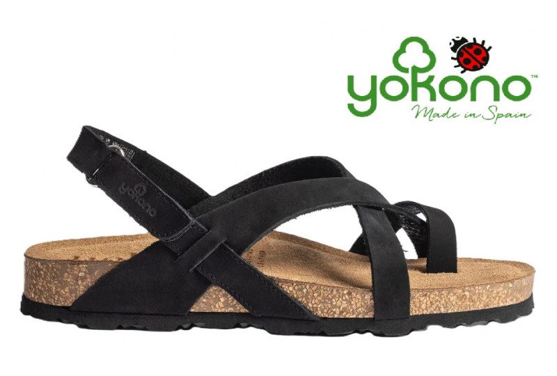 Sandalia de dedo Yokono Jerba-718 nobuck engrasado negro Valencia
