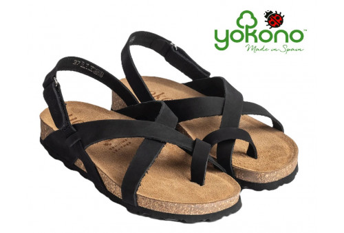 Sandalia de dedo Yokono Jerba-718 nobuck engrasado negro velcro Valencia