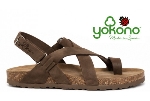 Sandalia de dedo Yokono Jerba-718 nobuck engrasado marrón velcro Valencia