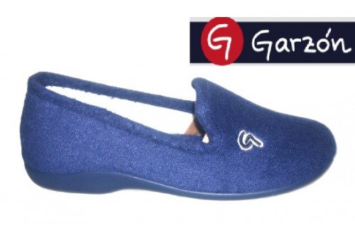 Zapatilla Garzón rizo azul marino vista lateral