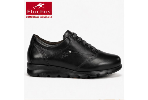 Fluchos F0354 Susan piel negra cordones elásticos vista perfil