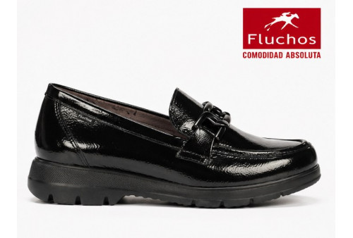 Fluchos Gladis F1794 mocasín mujer charol negro vista lateral
