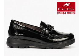 Fluchos Gladis F1794 mocasín mujer charol negro vista lateral