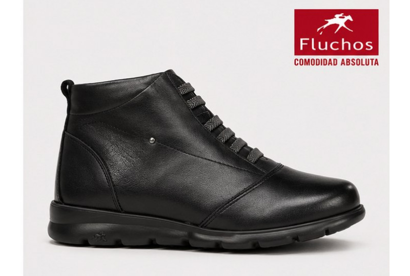 Fluchos Susan F0356 botín de mujer en piel negra vista lateral