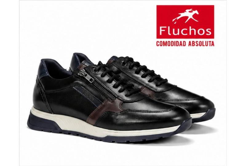 Fluchos Louis F1600 zapato deportivo de hombre negro vista lateral