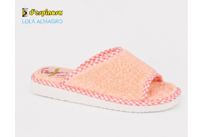 Zapatilla D'espinosa 1401 rizo algodón salmón vista lateral