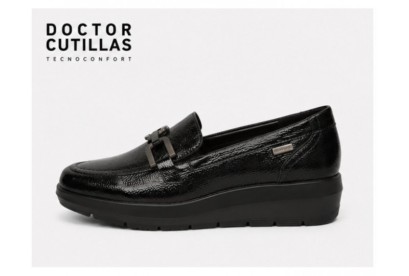 Doctor Cutillas 86051 mocasín mujer negro con cuña vista lateral
