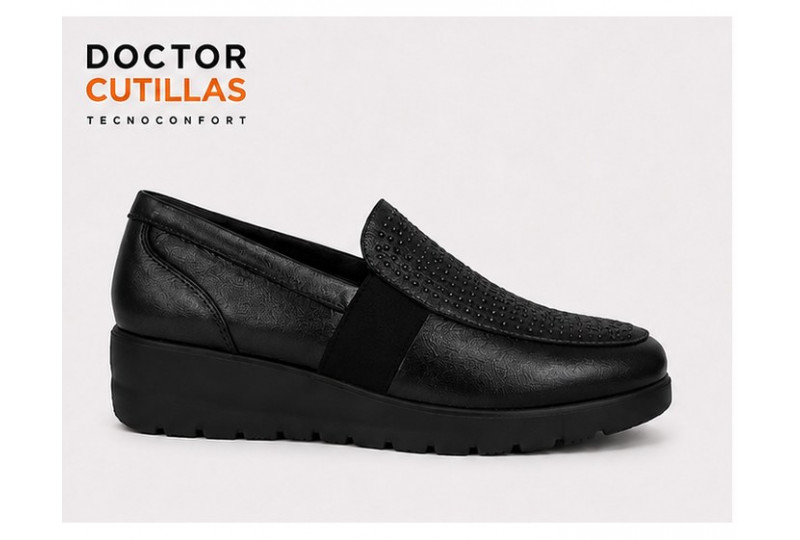 Doctor Cutillas 45410 mocasín mujer negro con cuña vista lateral