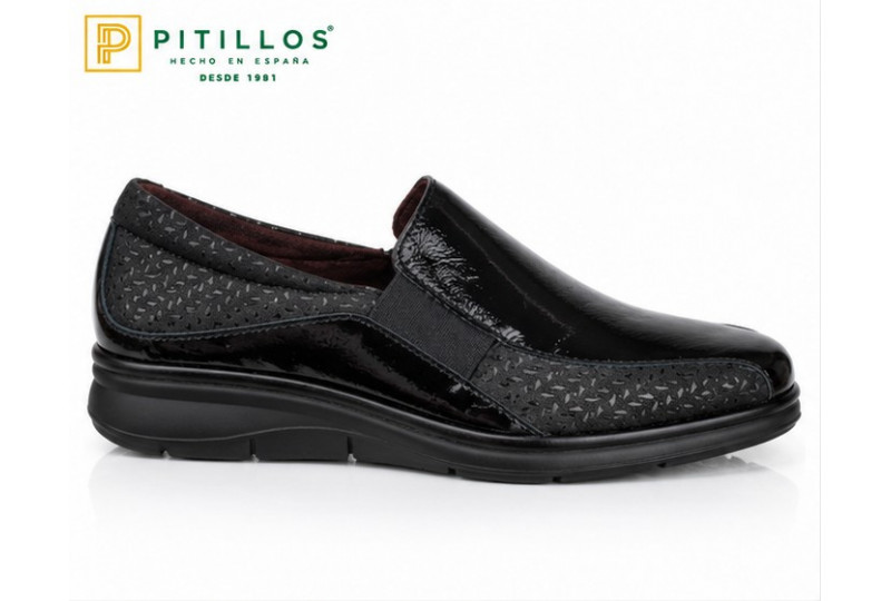 Pitillos 11500 mocasín mujer negro combinado con textil