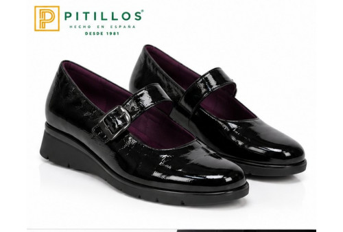 Pitillos 11534 Mercedes zapato mujer negro charol con cuña