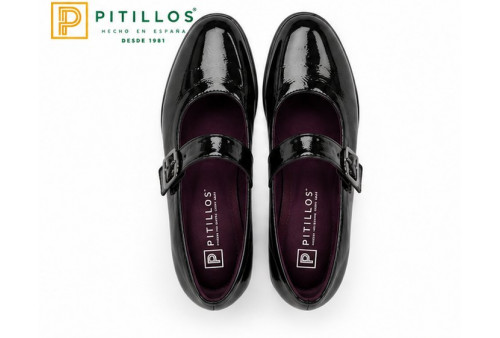 Pitillos 11534 Mercedes zapato mujer charol negro con plantilla extraíble