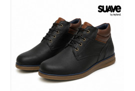 Botín Suave 1700 de hombre en piel nobuck engrasado negra lateral