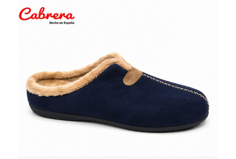 Cabrera 3640 chinela bamara marino, con escote en V perfil
