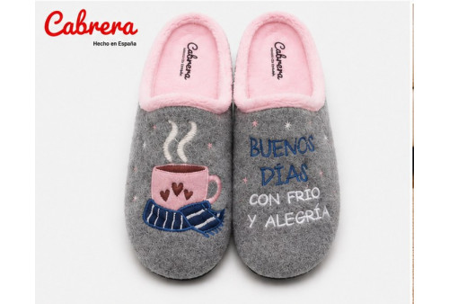 Cabrera 3236 chinela de casa en paño gris superior
