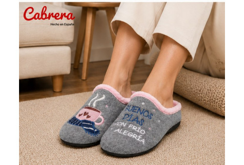 Cabrera 3236 chinela de casa en paño gris puesto