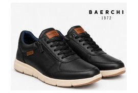  5671 Baerchi. Zapato deportivo de piel napa negra, con cordones y cremallera lateral, plantilla extraíble y piso de goma.