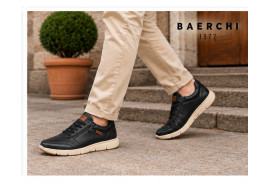  5671 Baerchi. Zapato deportivo de piel napa negra, con cordones y cremallera lateral, plantilla extraíble y piso de goma.