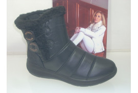 BOTIN NYLON NEGRO ACOLCHADO,ADORNOS BOTONES LATERALES,CREMALLERA INTERIOR,PISO GOMA