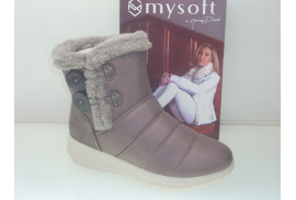 BOTIN NYLON TAUPE ACOLCHADO,ADORNO BOTONES LATERALES,CREMALLERA INTERIOR,PISO GOMA