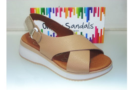 ¡¡¡ EN REBAJAS !!! SANDALIA PIEL VACUNO CAMEL PALA CRUZADA,BELCRO TIRA TRASERA,PLANTA PIEL ACOLCHADA